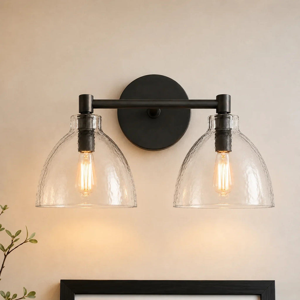 Xeno | Glass Wall Sconce, Antique Brass Bathroom Vanity Light, 1 to 3 Light Farmhouse Wall Light