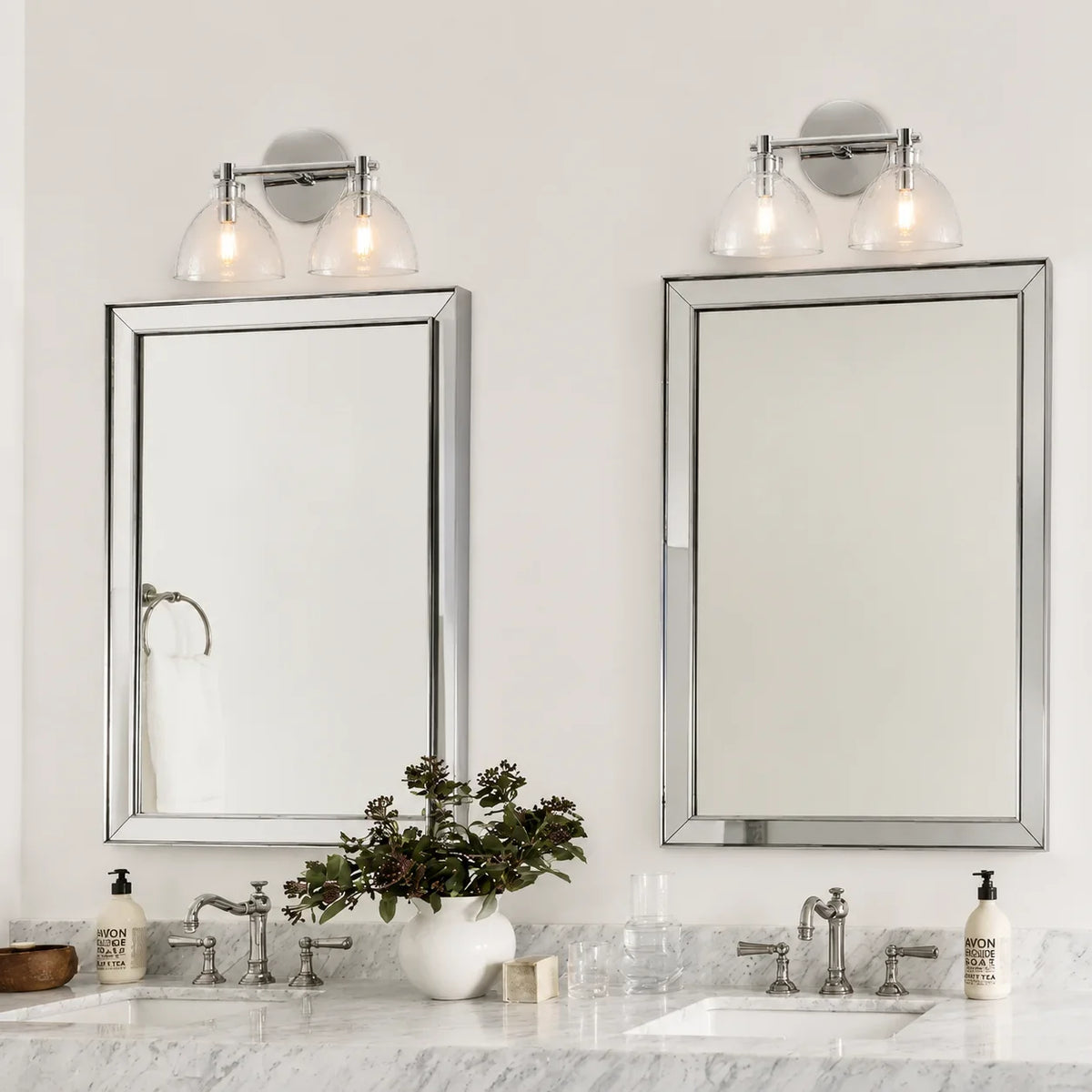Xeno | Glass Wall Sconce, Antique Brass Bathroom Vanity Light, 1 to 3 Light Farmhouse Wall Light