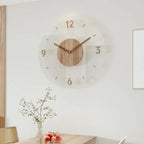 Arden | Modern Wooden Wall Clock, Clear Acrylic Silent Clock, Minimalist Analog Clock for Living Room