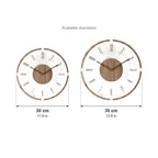 Arden wooden acrylic wall clock sizes: 30 cm (11.8 in) or 35 cm (13.8 in) diameter