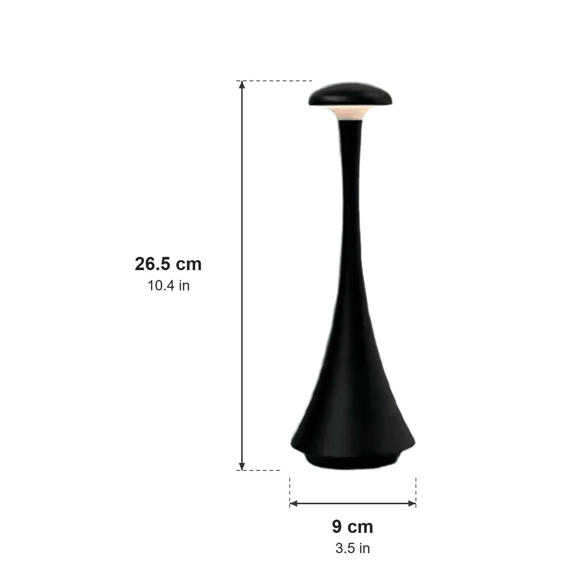 Barcelona slim cordless table lamp dimensions, 26.5cm tall with a 9cm base