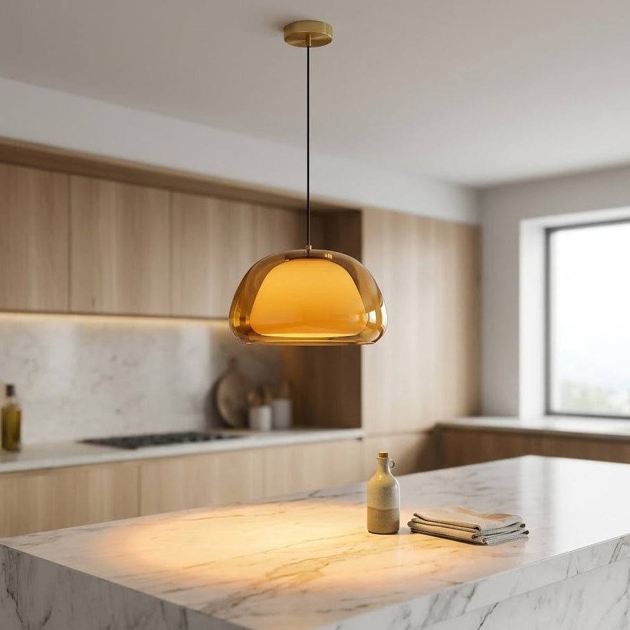 Jelly | Milk Glass Pendant Light, Japandi Hanging Lamp, Glass Dome Ceiling Light for Kitchen Island