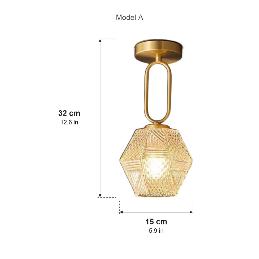 Diamond Cut ceiling light Model A dimensions, 32cm tall and 15cm wide