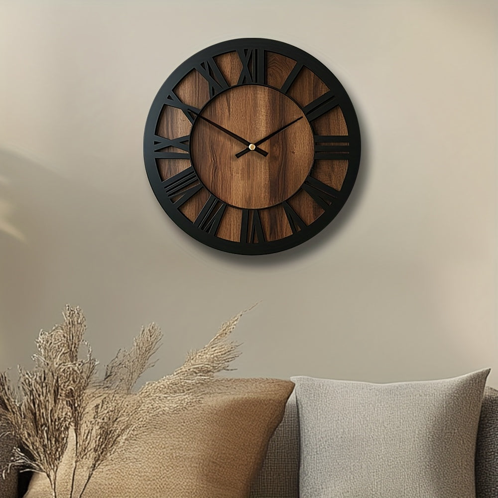 Heritage | Large Wooden Wall Clock, Roman Numeral Silent Clock, Rustic Farmhouse Clock for Living Room
