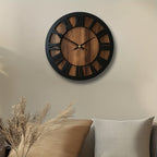 Heritage | Large Wooden Wall Clock, Roman Numeral Silent Clock, Rustic Farmhouse Clock for Living Room