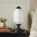 Lumi | Ribbed Glass Table Lamp, French Vintage Bedside Lamp with Brass Base, Milk Glass Desk Lamp