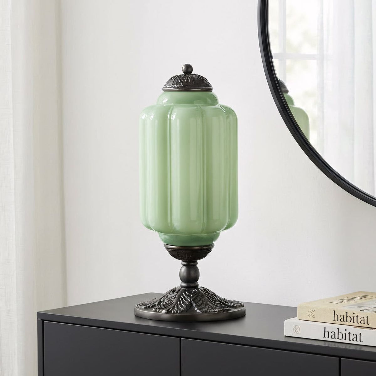 Lumi | Ribbed Glass Table Lamp, French Vintage Bedside Lamp with Brass Base, Milk Glass Desk Lamp