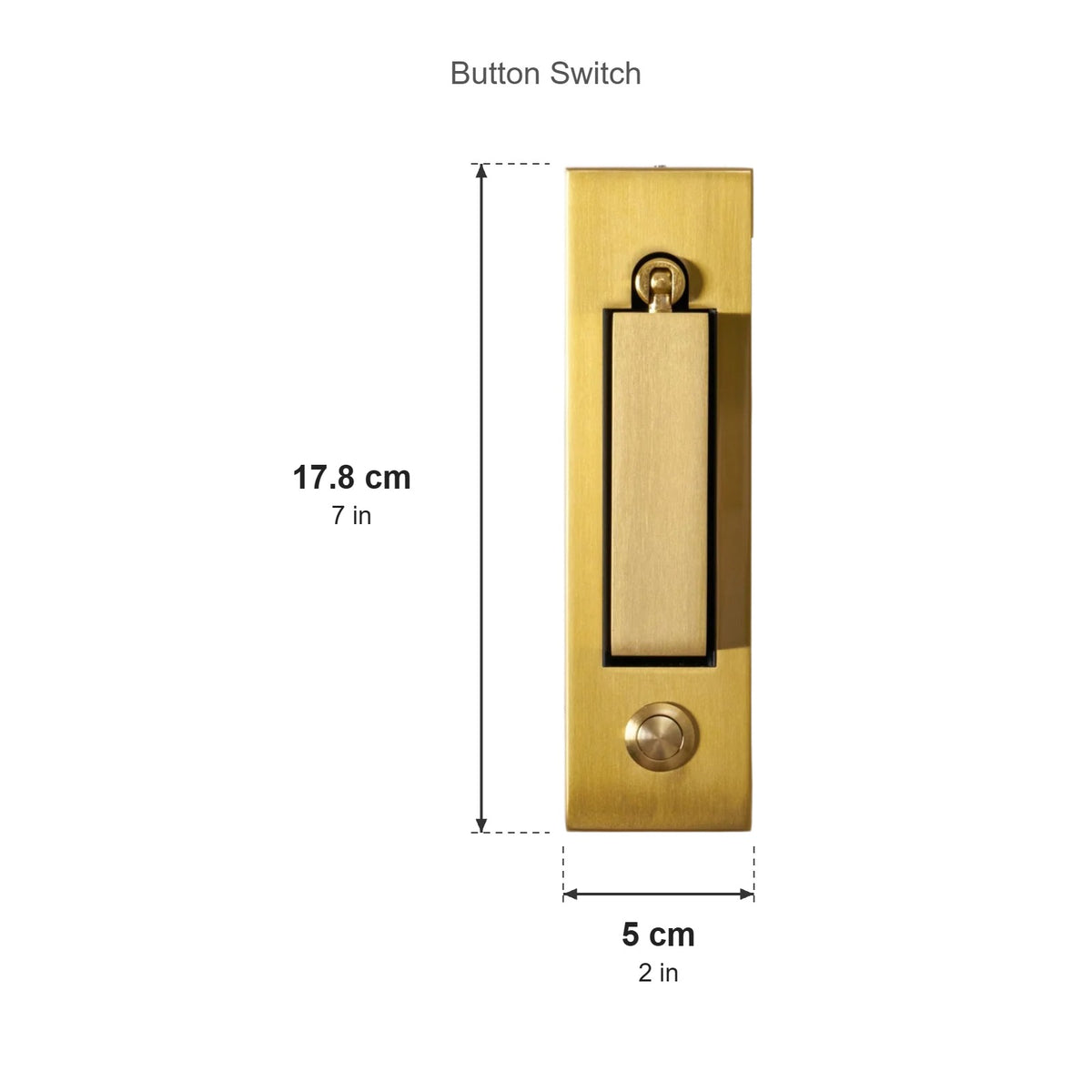 Fold recessed wall light button switch version dimensions, 17.8cm tall and 5cm wide