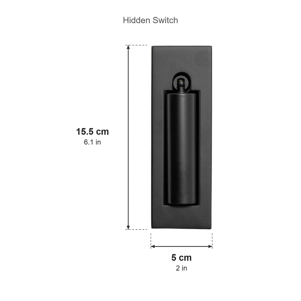 Fold recessed wall light hidden switch version dimensions, 15.5cm tall and 5cm wide