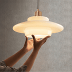 Alba | Milk Glass Pendant Light, Tiered White Glass Hanging Lamp with Brass, Mid Century Dining Light
