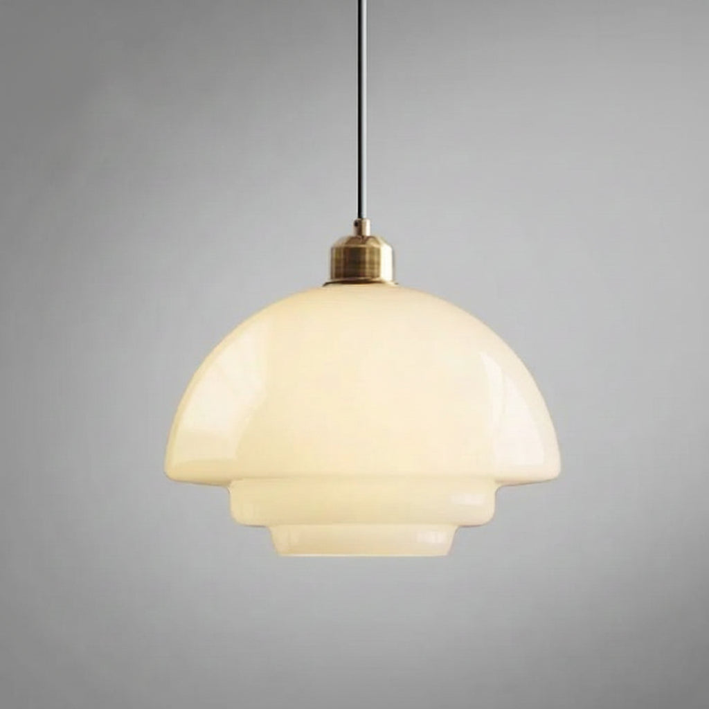 Alba | Milk Glass Pendant Light, Tiered White Glass Hanging Lamp with Brass, Mid Century Dining Light