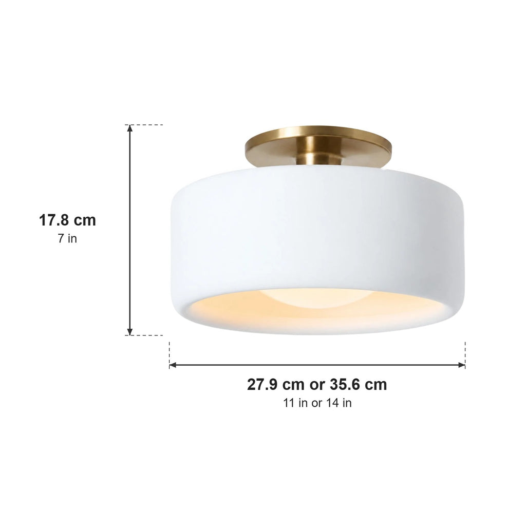 Glaze porcelain ceiling light dimensions, 11 or 14 inches wide and 7 inches tall