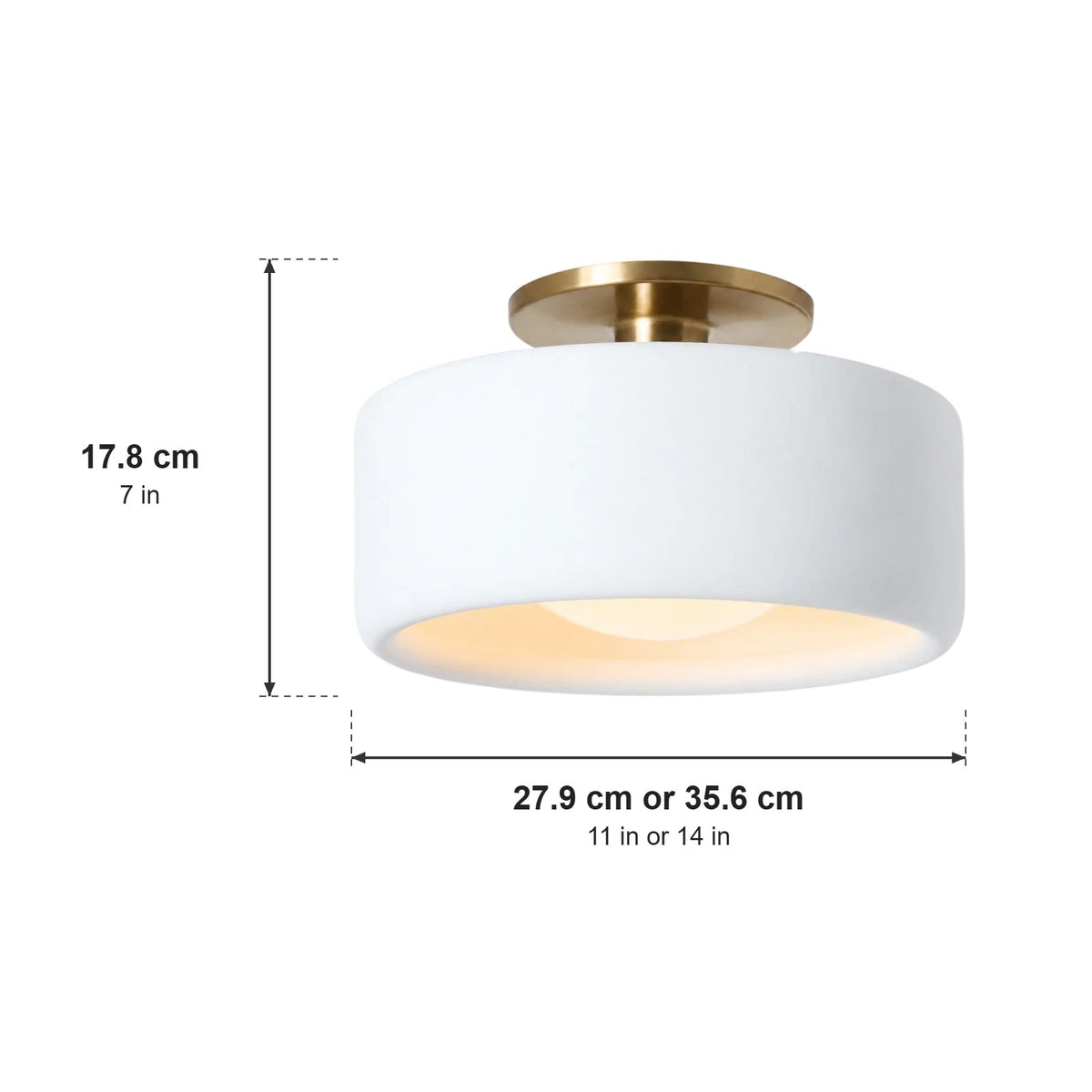 Glaze porcelain ceiling light dimensions, 11 or 14 inches wide and 7 inches tall