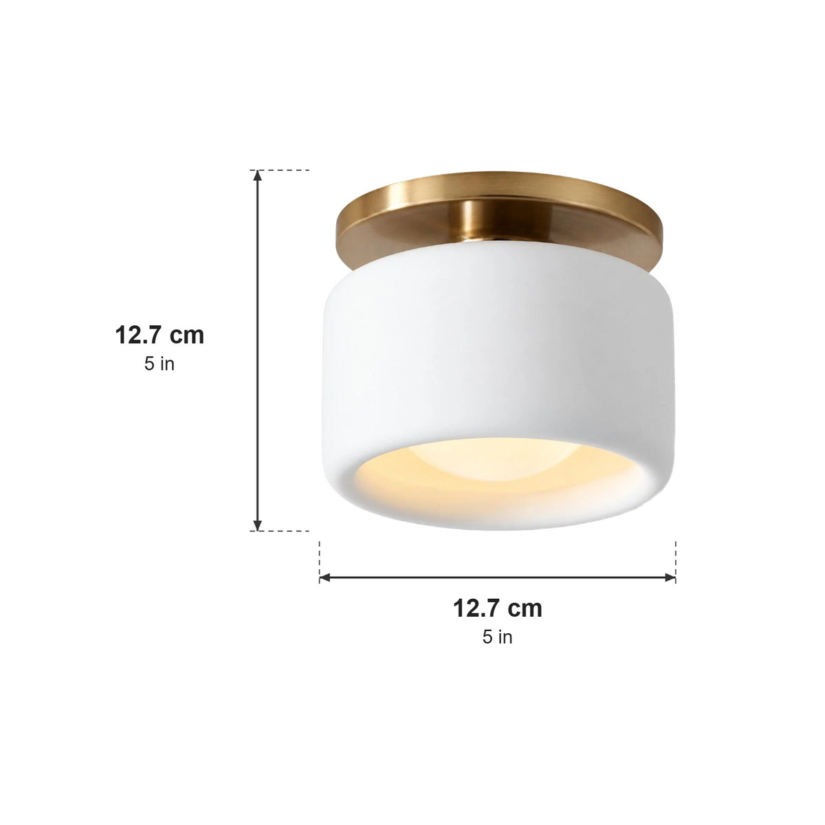 Glaze porcelain ceiling light small size dimensions, 5 inches wide and 5 inches tall