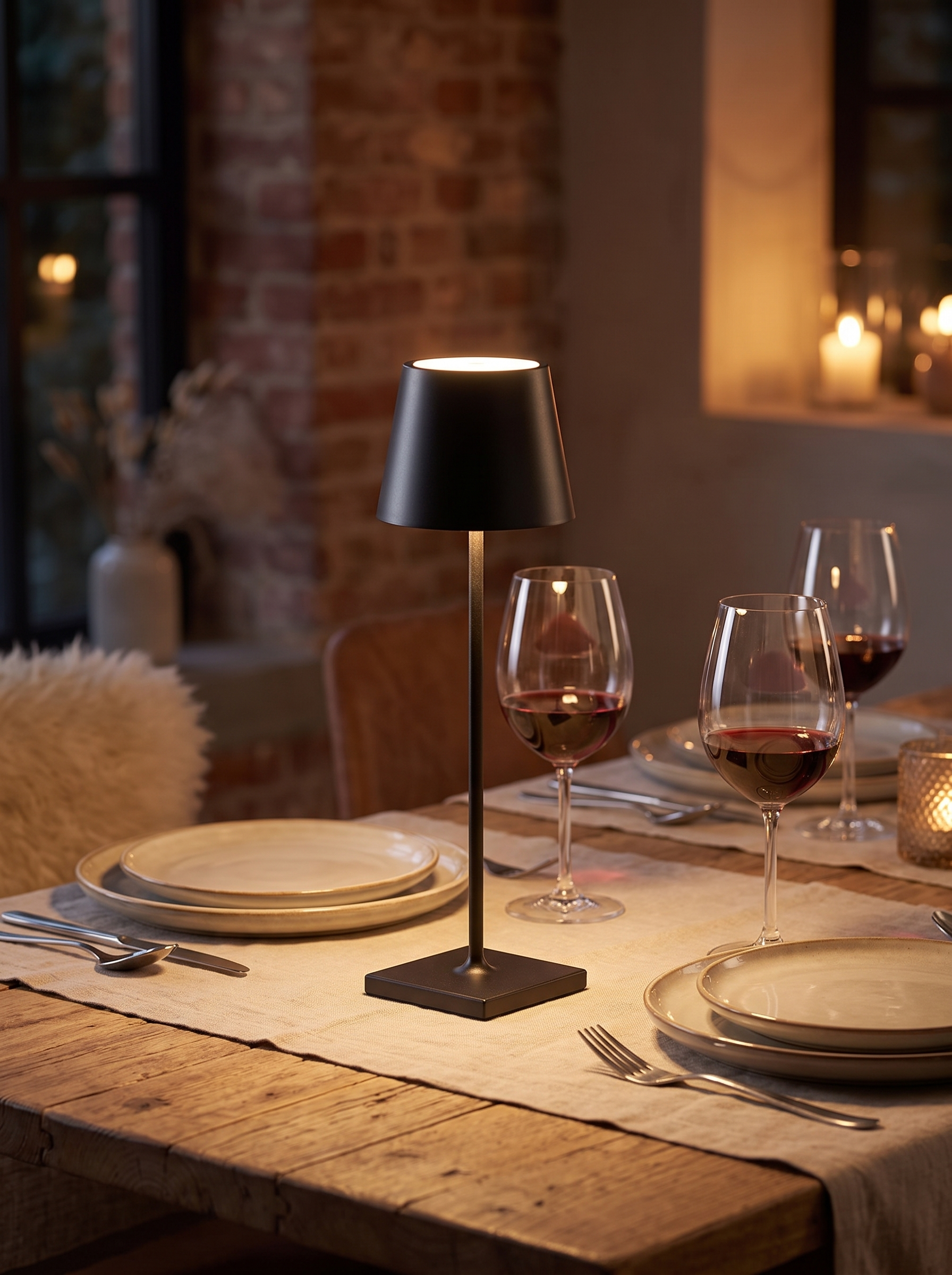 Doku cordless lamp on a dinner table