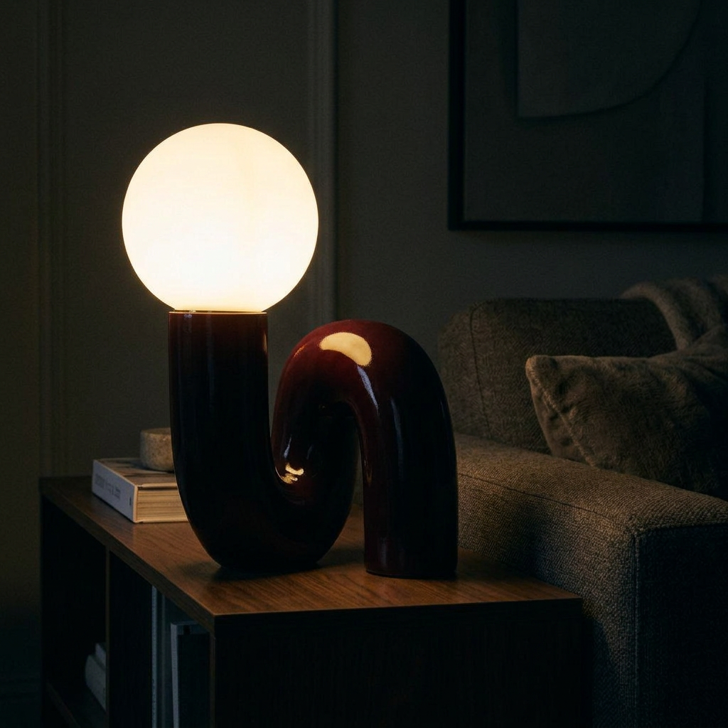 Spiral | Glass Table Lamp, Sculptural Globe Bedside Lamp, Colorful Modern Accent Lamp for Living Room
