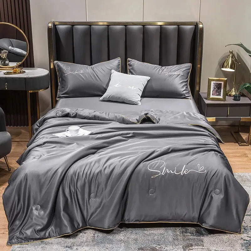 Sora | Washed Silk Summer Quilt Set, Lightweight Cooling Comforter with 2 Pillowcases