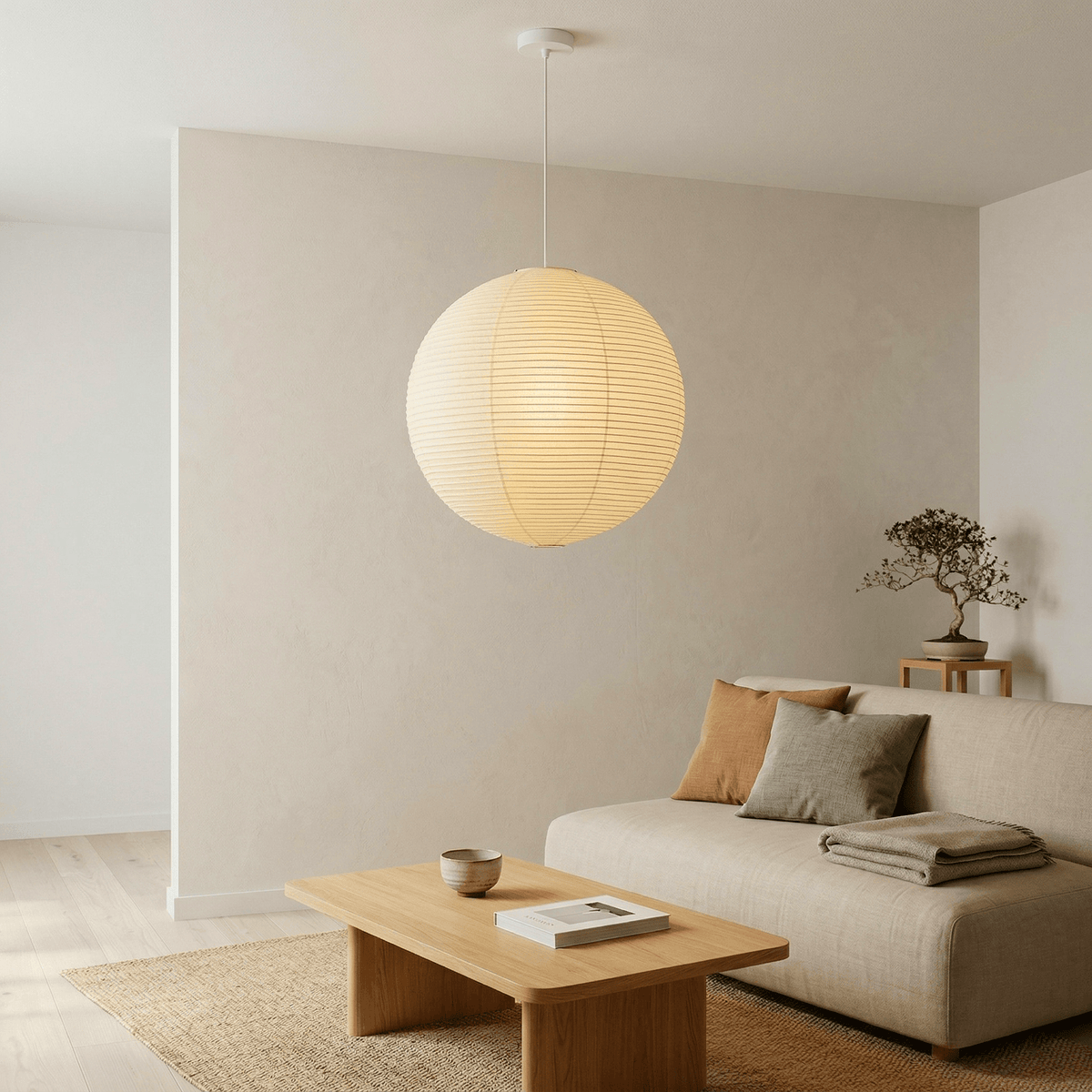 Tsuki | Paper Lantern Pendant Light, Japanese Washi Globe Hanging Lamp, 11 Sizes