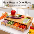 Harvest board with all four containers filled for meal prep