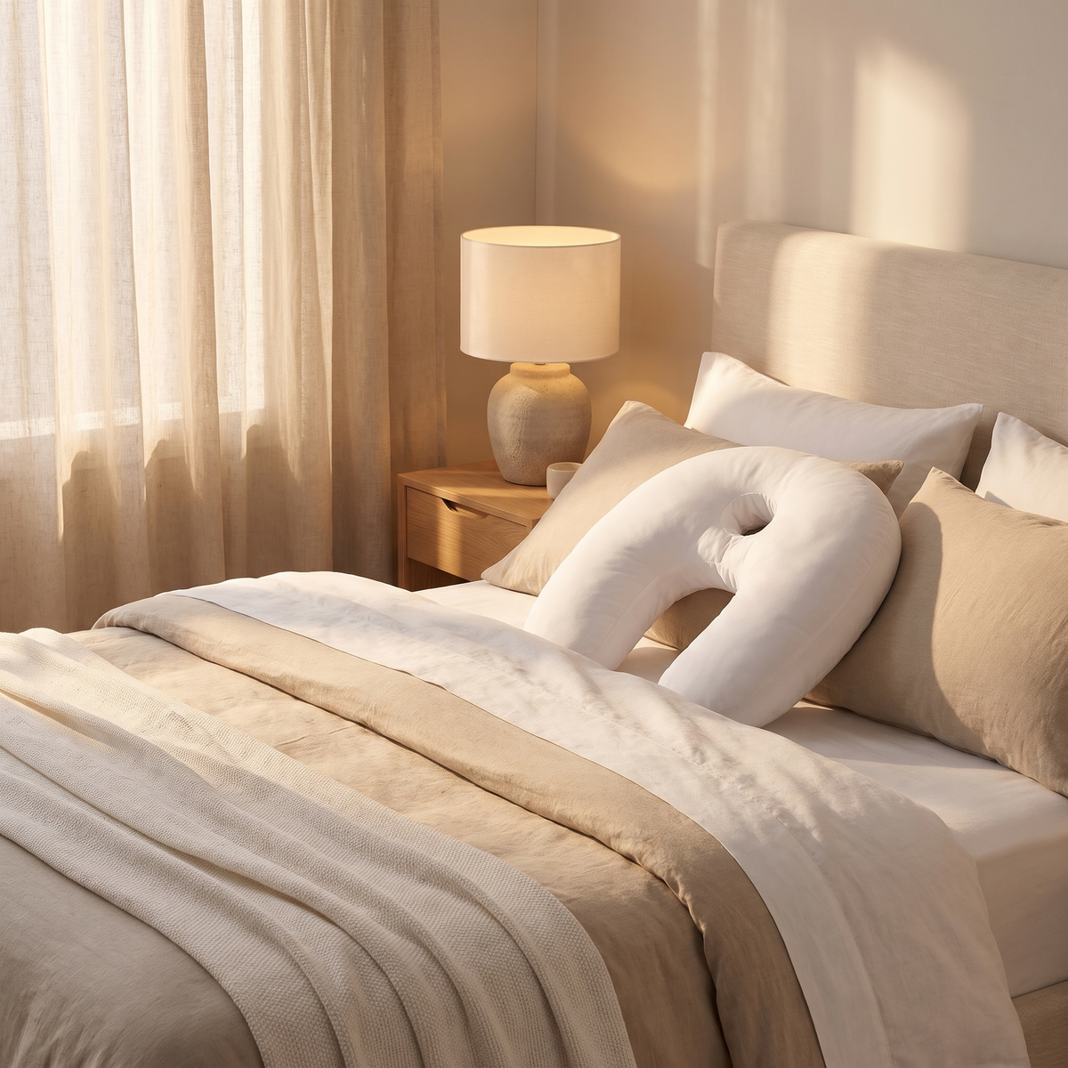Noa U shaped pillow on a made bed
