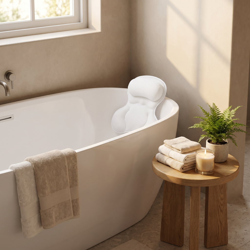 Spa bath pillow on a freestanding tub