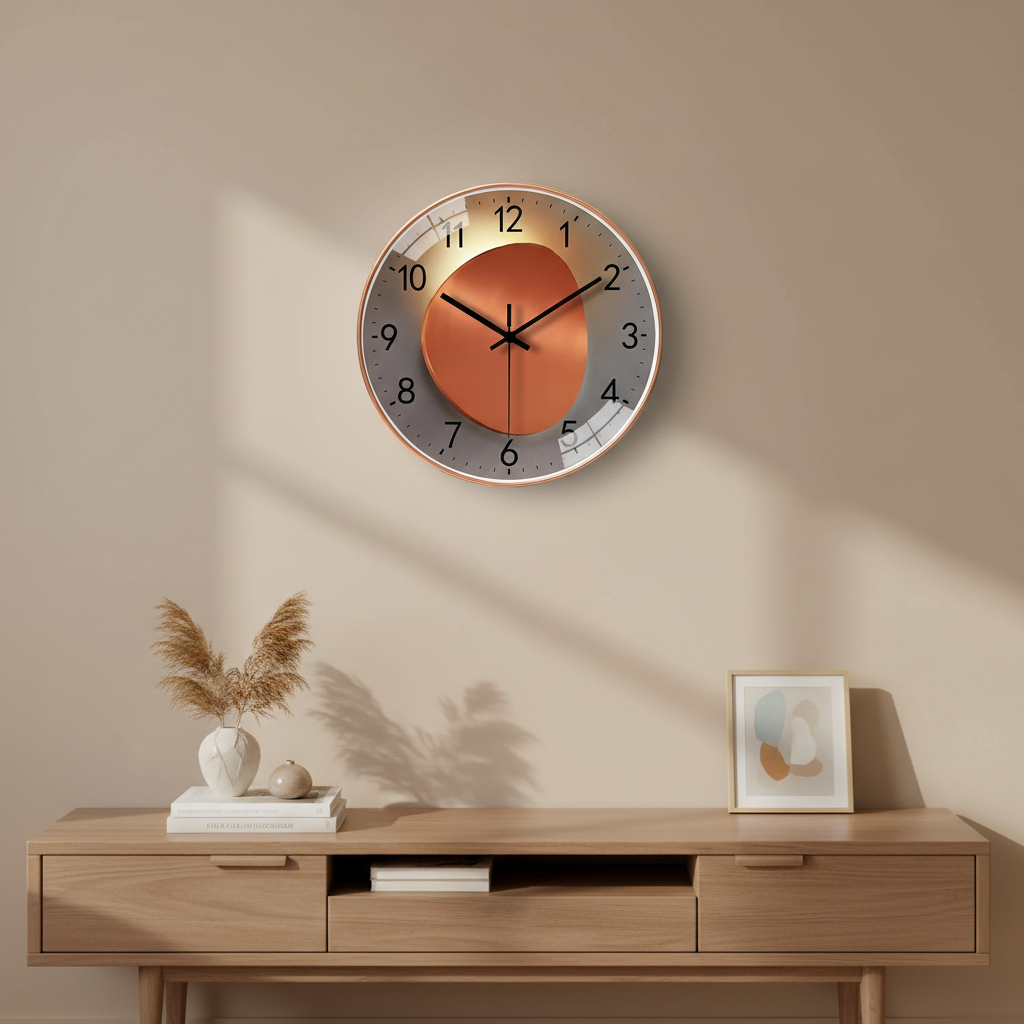 Eclipse | Modern Wall Clock, Silent Non Ticking Glass Clock, Decorative Moon and Sun Wall Decor