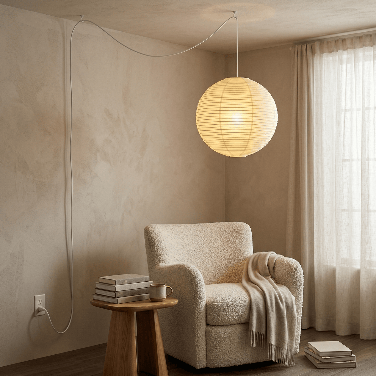 Tsuki | Paper Lantern Pendant Light, Japanese Washi Globe Hanging Lamp, 11 Sizes