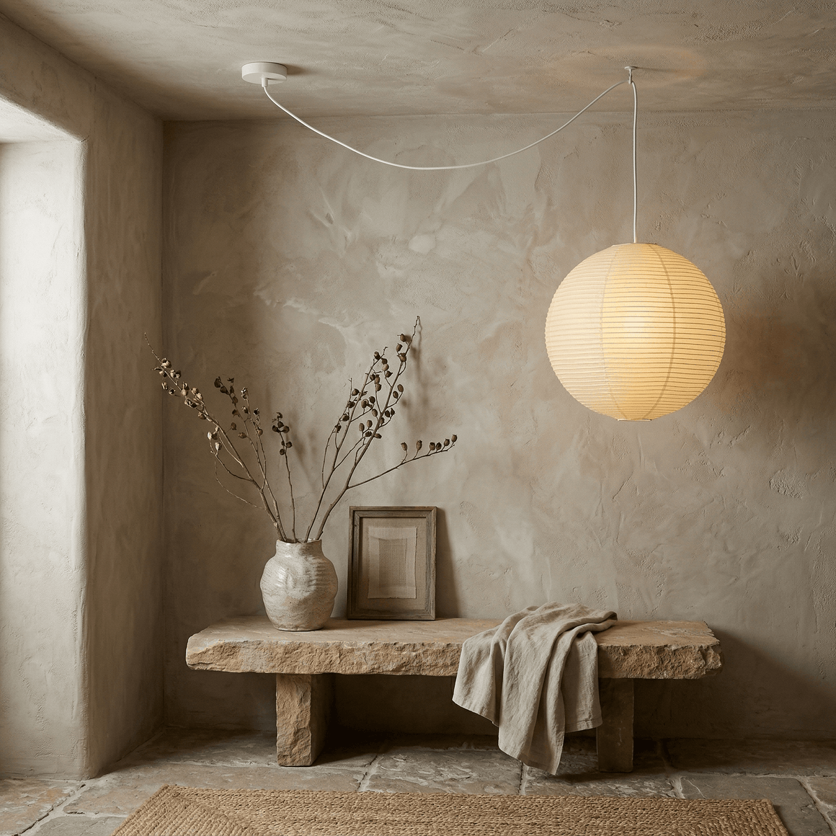 Tsuki | Paper Lantern Pendant Light, Japanese Washi Globe Hanging Lamp, 11 Sizes