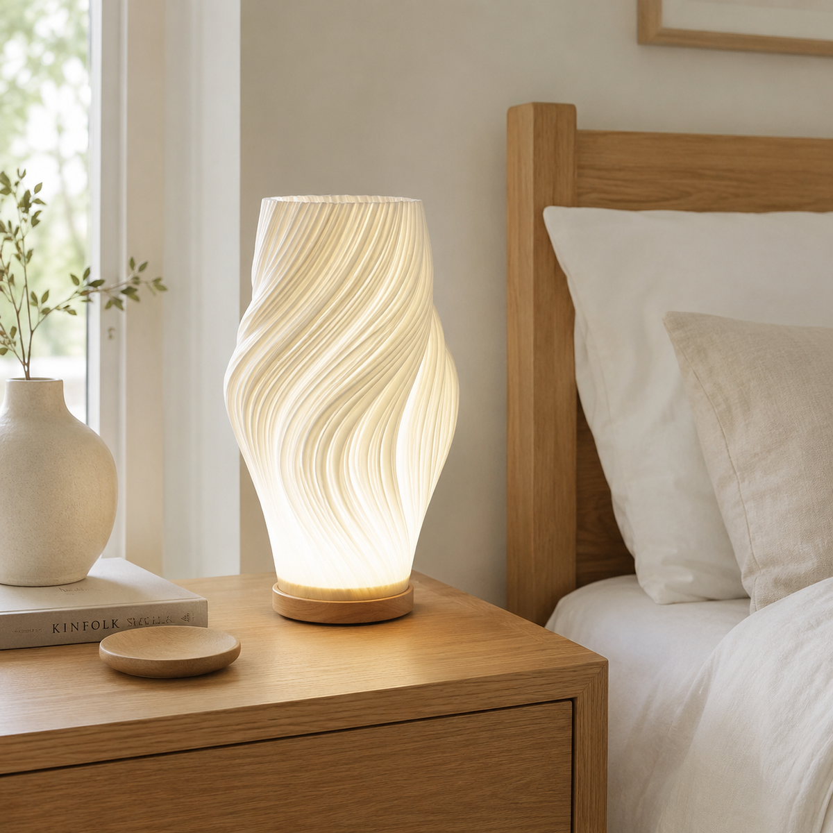 Solara | Wave LED Table Lamp, Sculptural Bedside Lamp, Dimmable USB Desk Lamp for Bedroom and Office