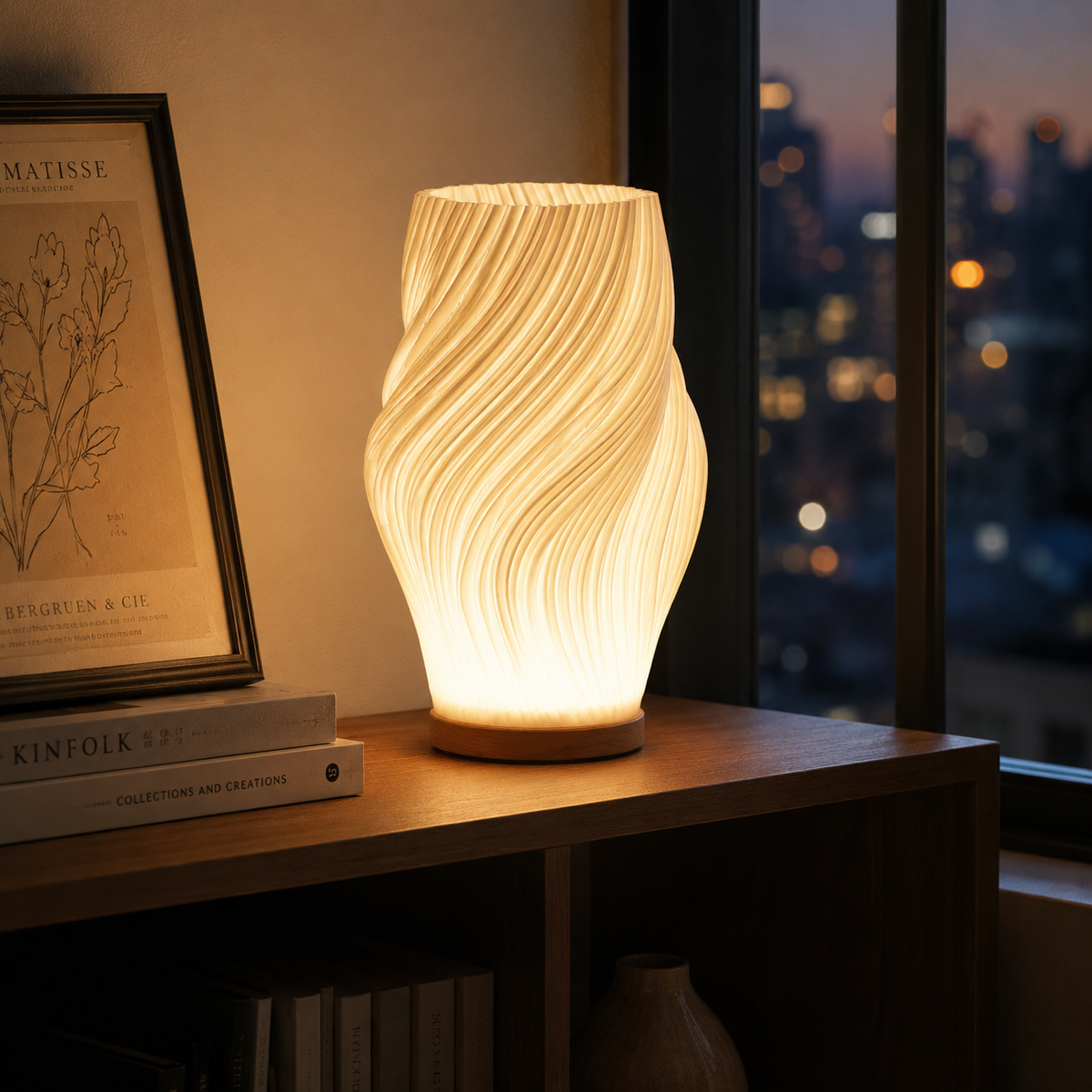 Solara | Wave LED Table Lamp, Sculptural Bedside Lamp, Dimmable USB Desk Lamp for Bedroom and Office