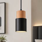 Tavero | Wood Pendant Light, Modern Black and Wood Hanging Lamp for Kitchen Island and Dining Room