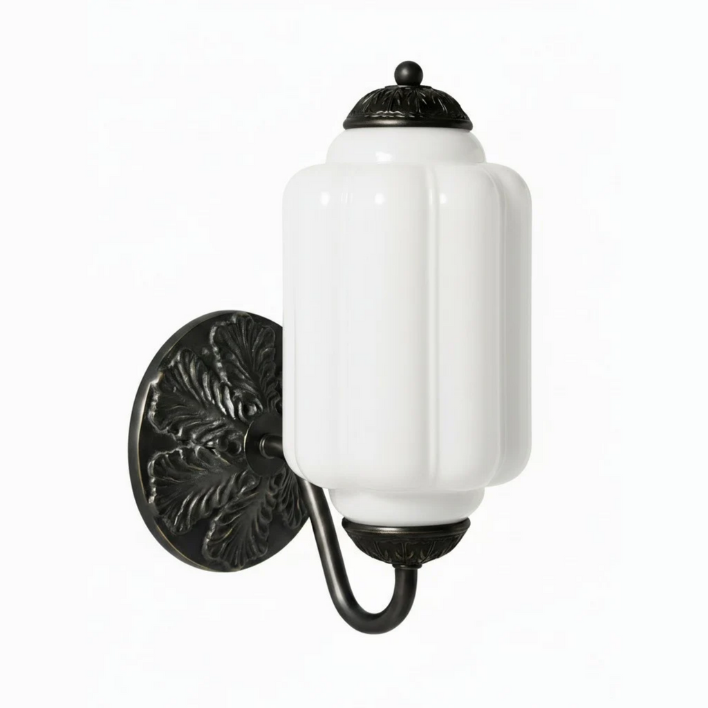 Opaline | Milk Glass Wall Sconce, Vintage Brass Bathroom Vanity Light, Ribbed Glass Bedroom Wall Light